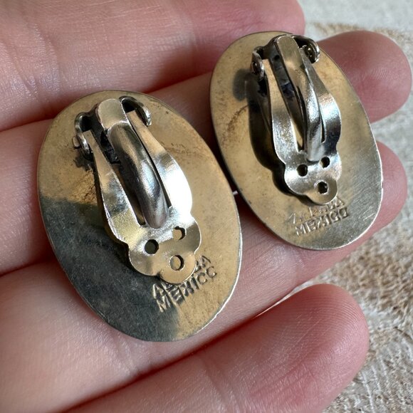 Vintage Abalone Clip On Earrings Alpaca Mexico - Picture 5 of 12